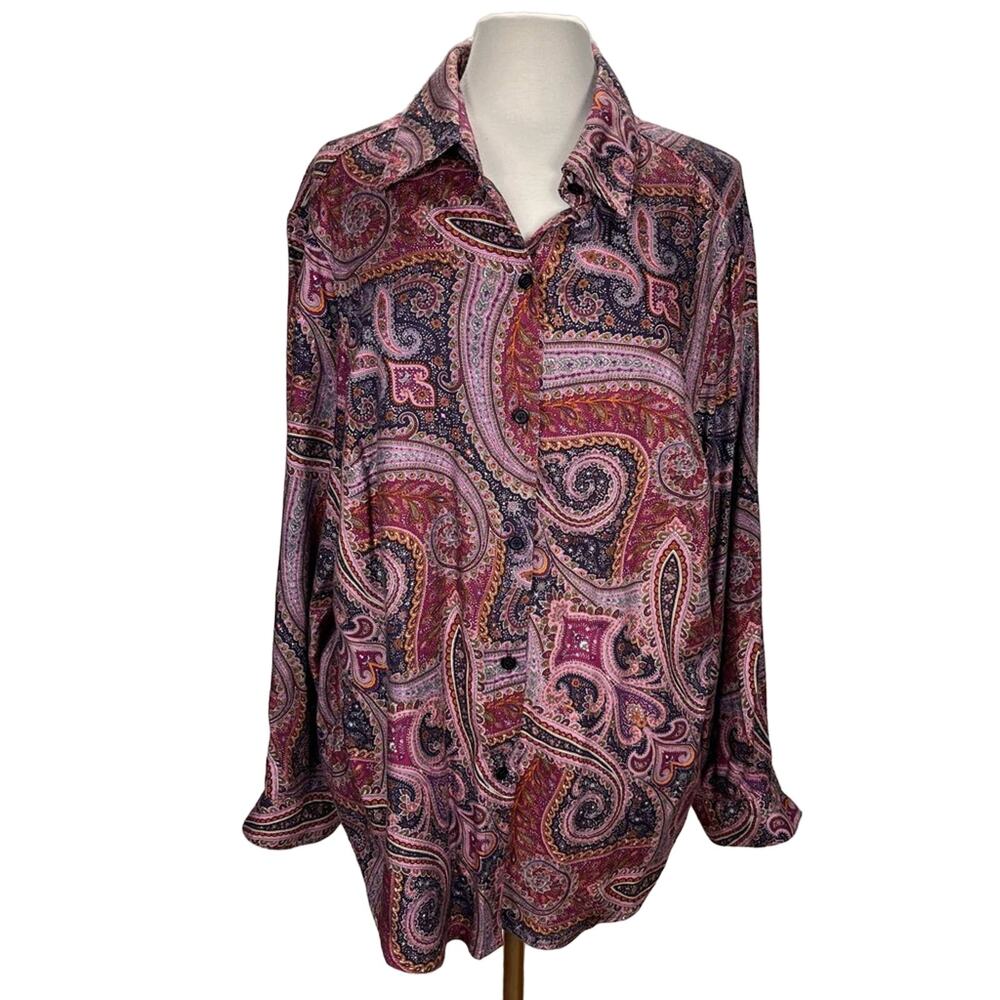 VTG‎ SKETCHBOOK | Women's Button Down Paisley Blouse Purple 1X